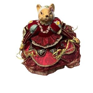 Vintage Elegant Squirrel with Red satin and velour dress‎ with red shoes